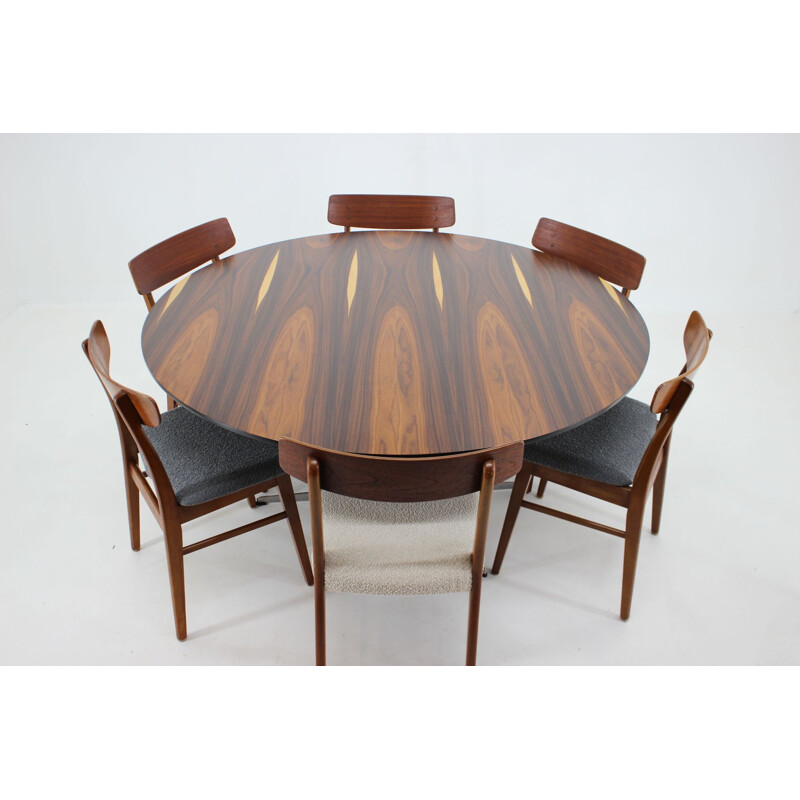 Vintage round rosewood dining table by Arne Jacobsen for Fritz Hansen, Denmark 1960s