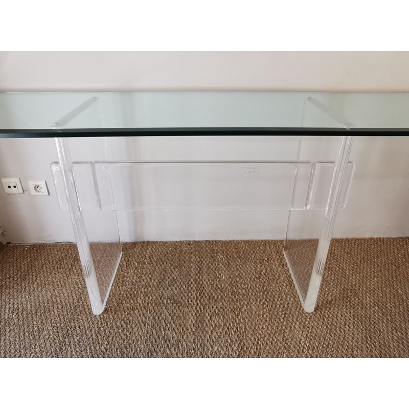 Vintage Italian console in perspex and glass, 1970