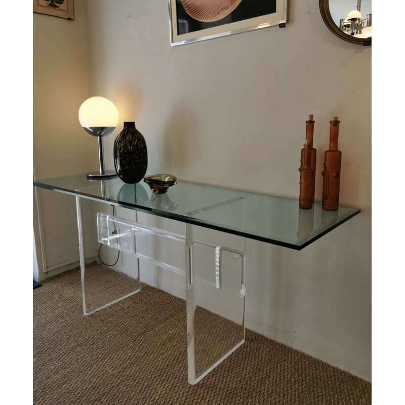 Console vintage italienne en perspex et verre, 1970