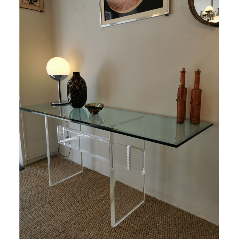 Vintage Italian console in perspex and glass, 1970