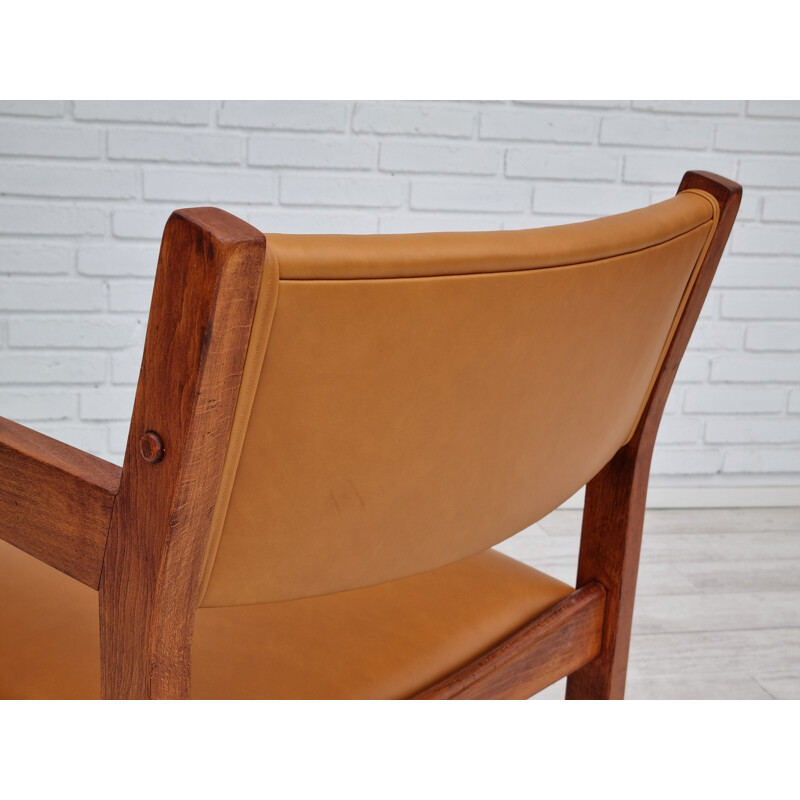 Ensemble de 3 fauteuils vintage en cuir et bois de hêtre par H.J.Wegner, 1960