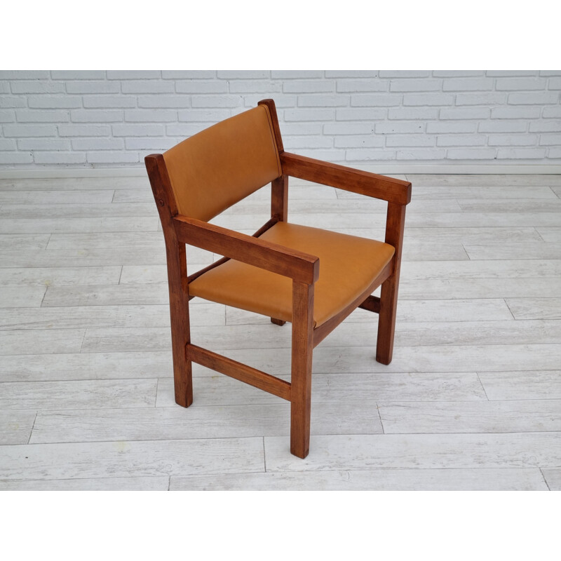 Juego de 3 sillones vintage de cuero y madera de haya de H.J.Wegner, 1960