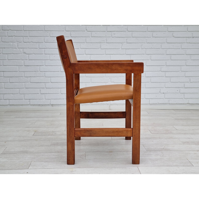 Juego de 3 sillones vintage de cuero y madera de haya de H.J.Wegner, 1960