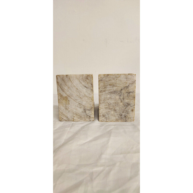 Pair of vintage brown veined marble bookends, Spain 1970s