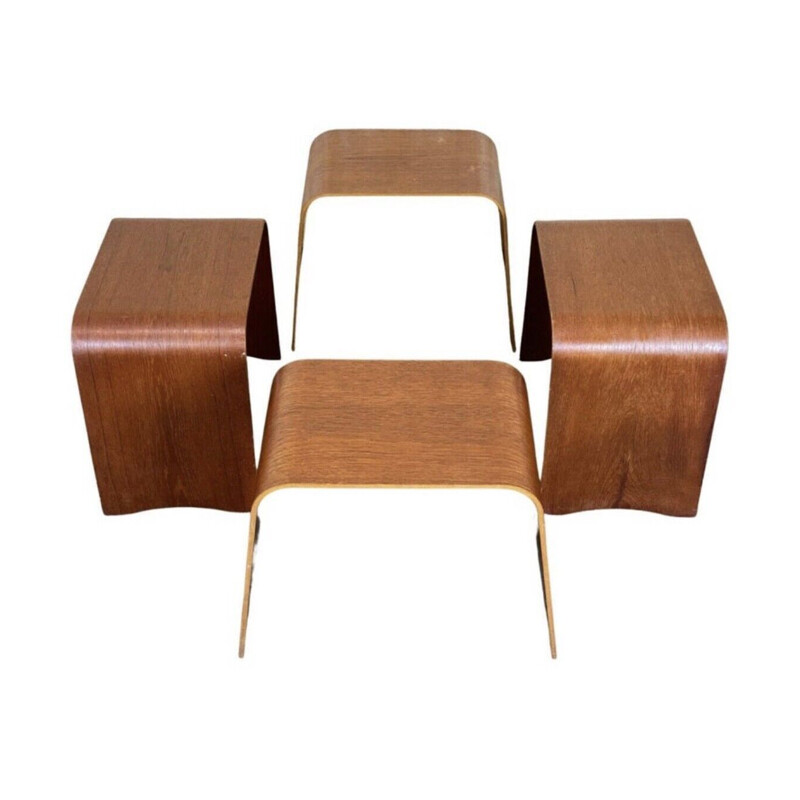 Set of 4 vintage teak stools model 4515 by Hans Ludvigsen for Fritz Hansen, 1950-1960s