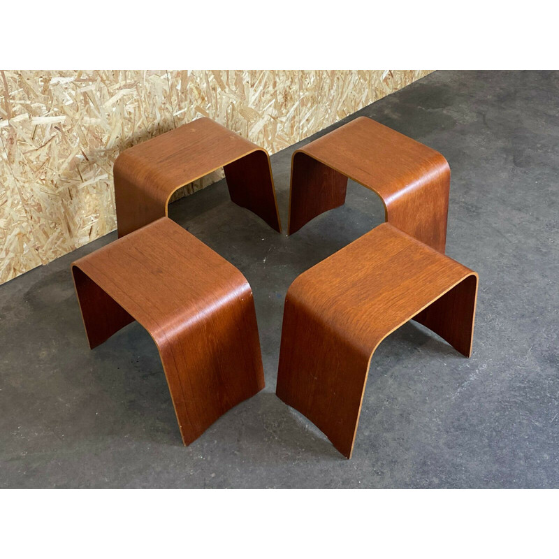 Set of 4 vintage teak stools model 4515 by Hans Ludvigsen for Fritz Hansen, 1950-1960s