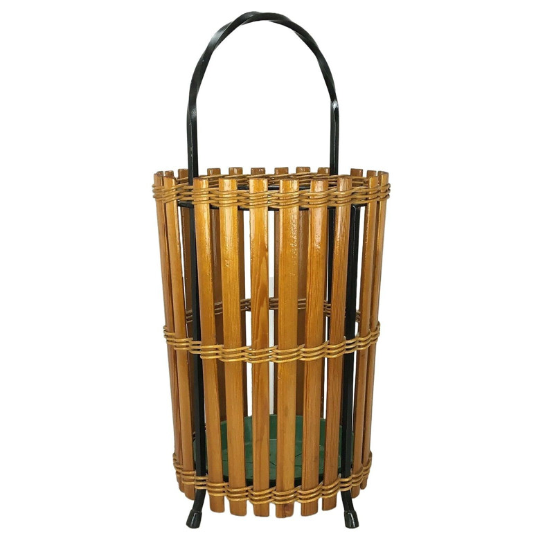 Vintage umbrella stand in wood and metal, 1960s