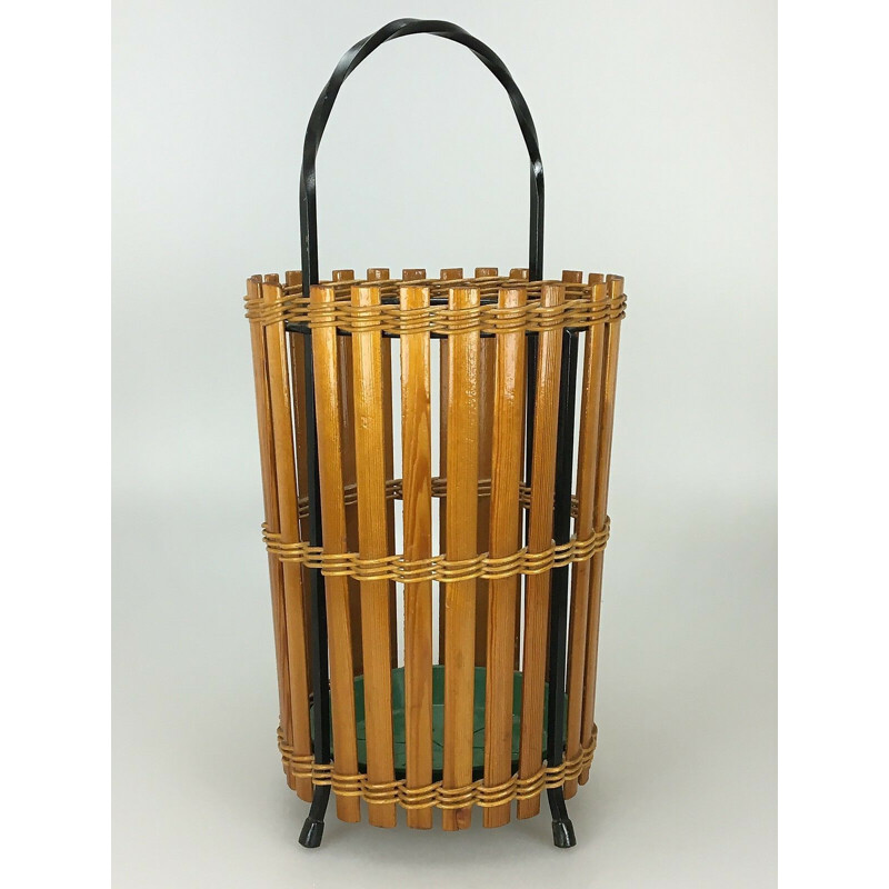 Vintage umbrella stand in wood and metal, 1960s