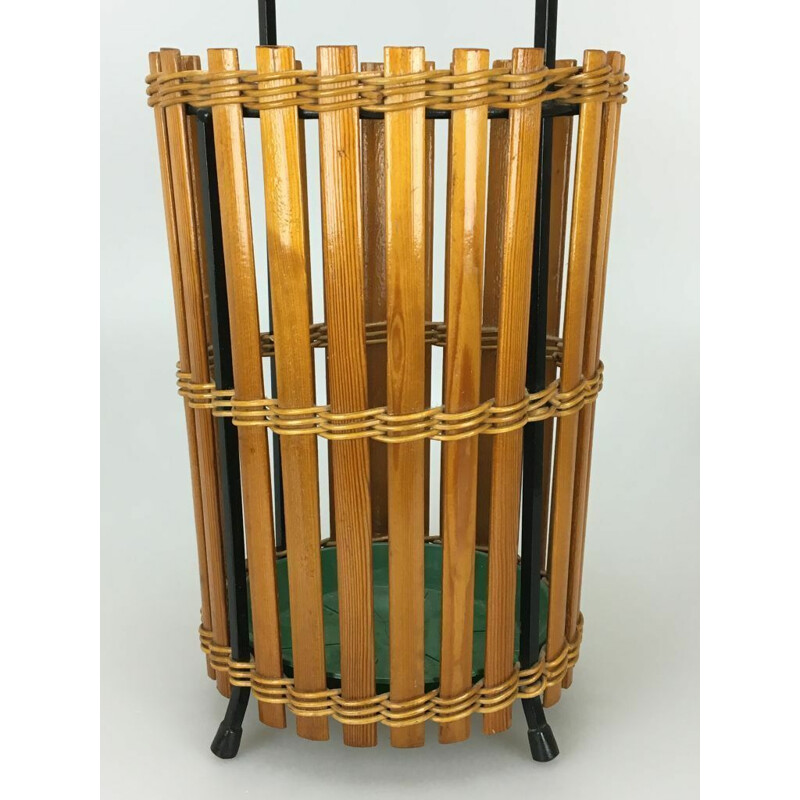 Vintage umbrella stand in wood and metal, 1960s