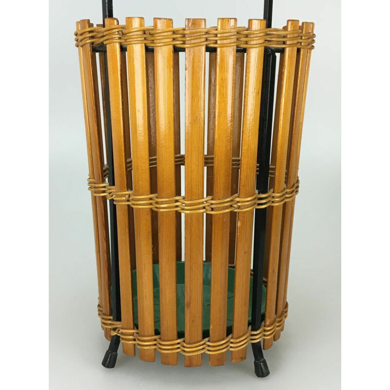 Vintage umbrella stand in wood and metal, 1960s