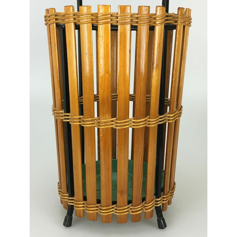 Vintage umbrella stand in wood and metal, 1960s