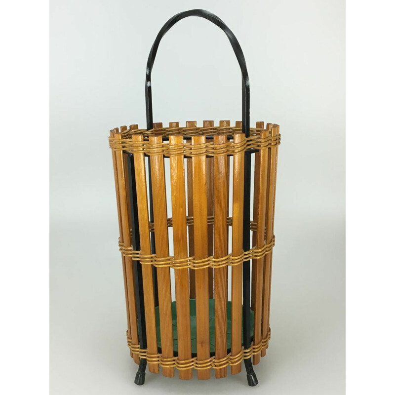 Vintage umbrella stand in wood and metal, 1960s