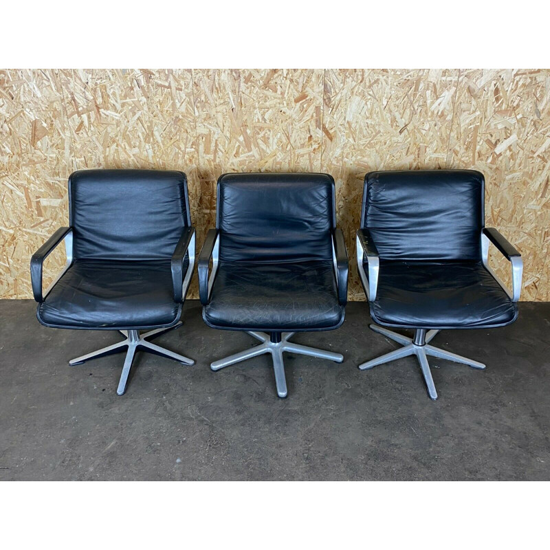 Set of 3 vintage leather and chrome armchairs by Wilkhahn Lobby, 1960s