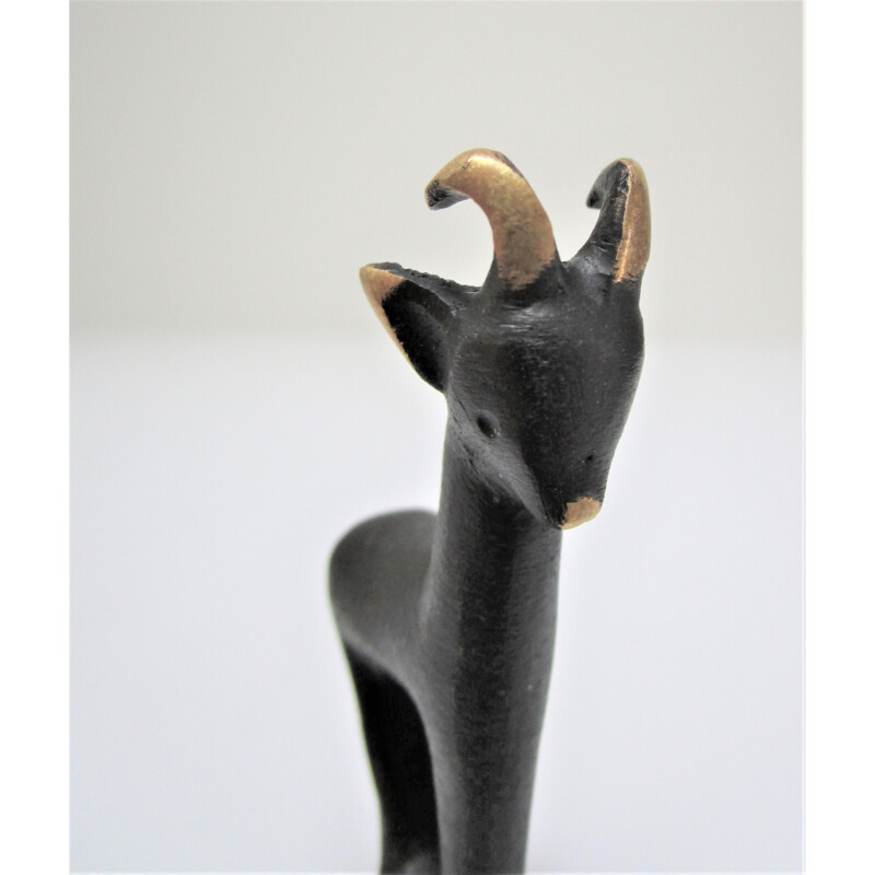 Sculpture de chamois vintage en bronze noirci par Walter Bosse pour Herta Baller, 1950