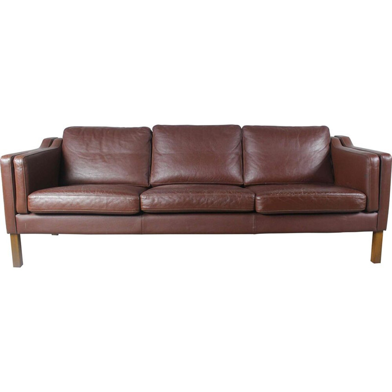 Danish vintage 3 seater brown leather sofa