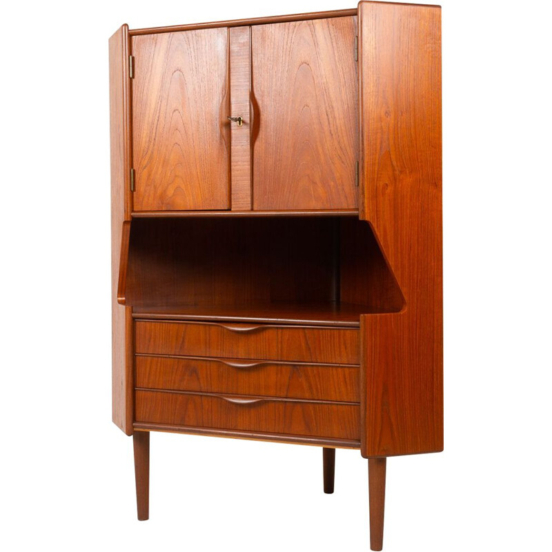 Vintage Danish teak corner cabinet with dry bar, 1960s