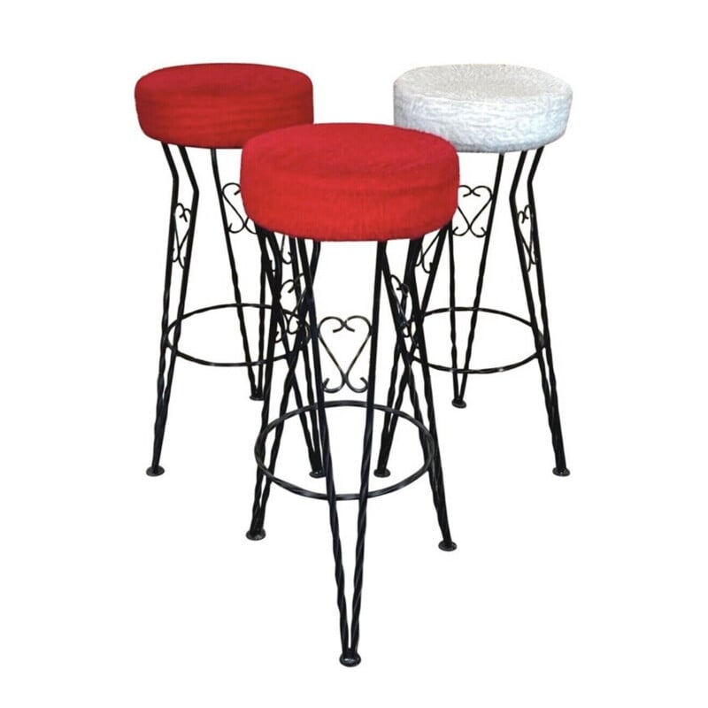 Ensemble de 3 tabourets de bar vintage en fonte, 1950-1960