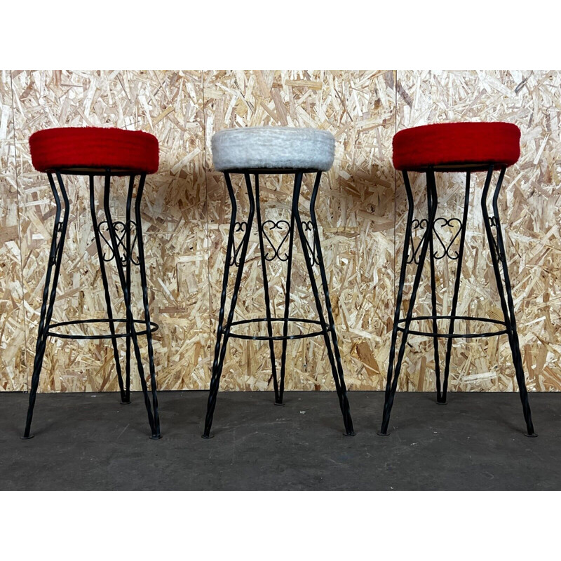 Set of 3 vintage cast iron bar stools, 1950s-1960s