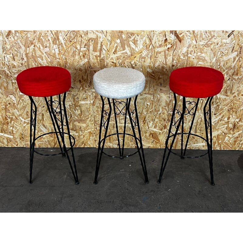 Set of 3 vintage cast iron bar stools, 1950s-1960s