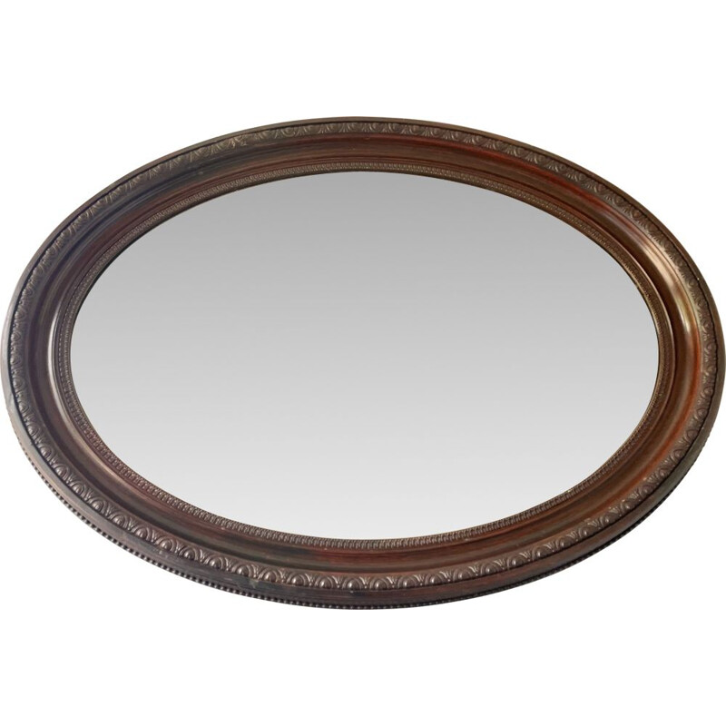 Vintage oval mirror with wooden frame