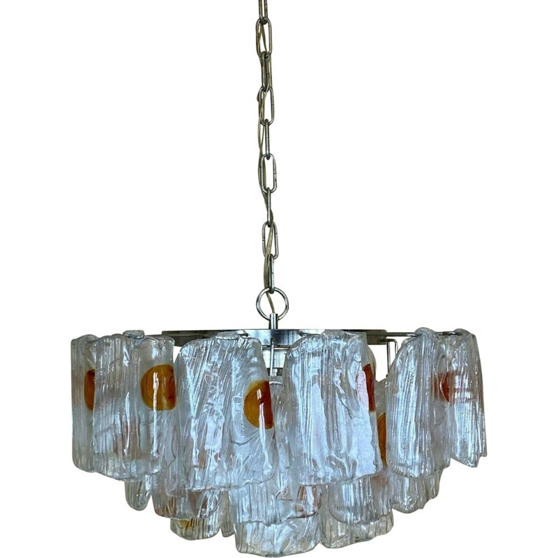 Vintage Murano glass and chrome chandelier, 1970