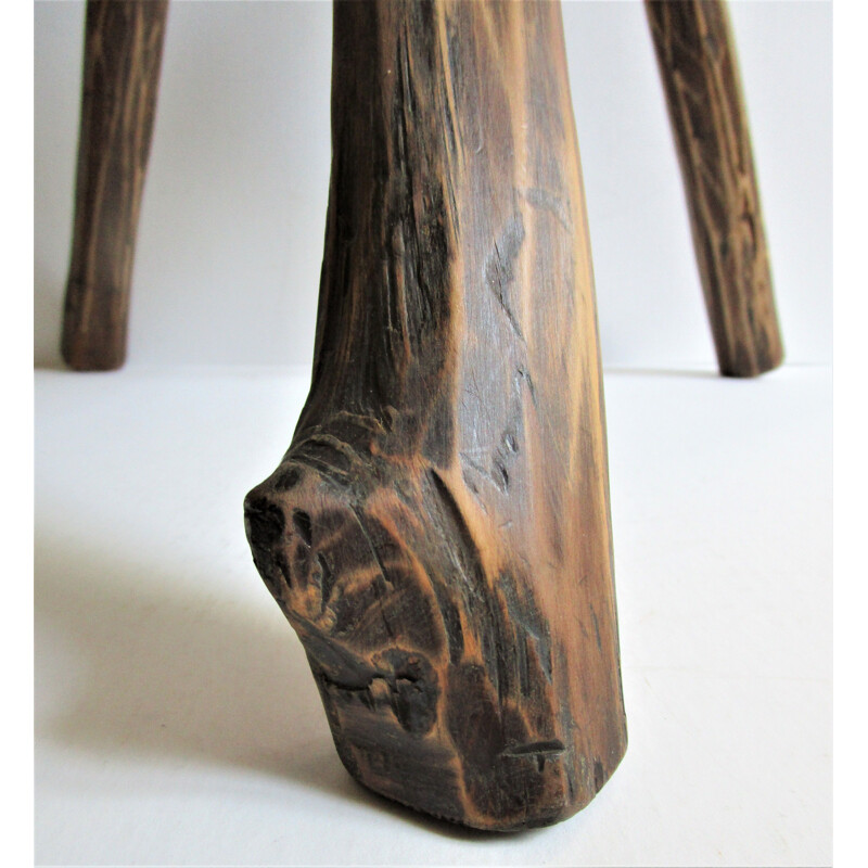 Vintage solid wood tripod stool, 1960s