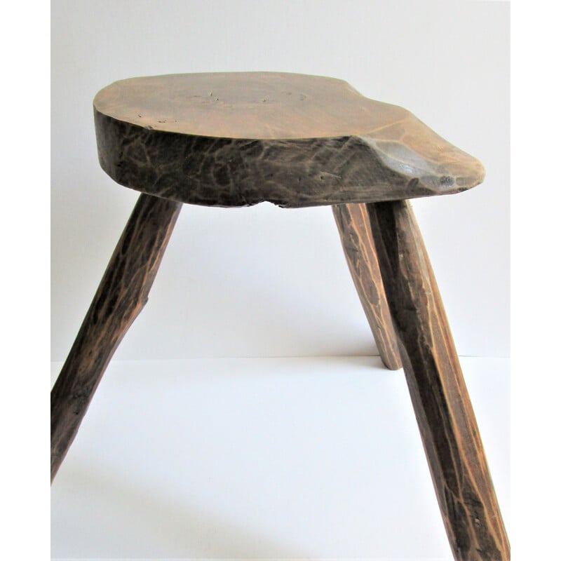 Vintage solid wood tripod stool, 1960s