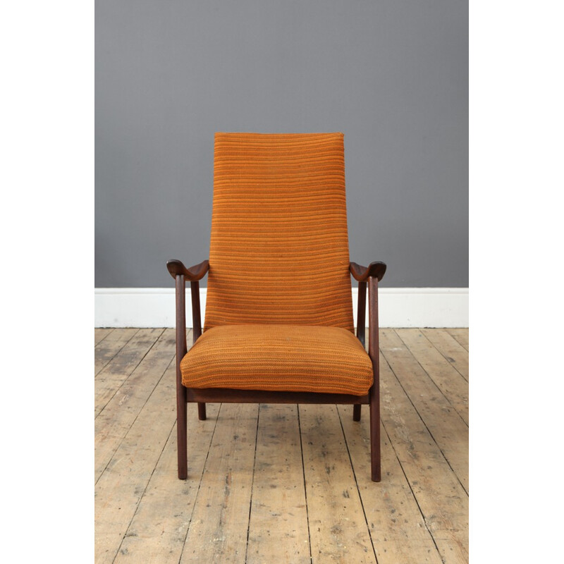 Danish high back armchair in teak and fabric - 1960s