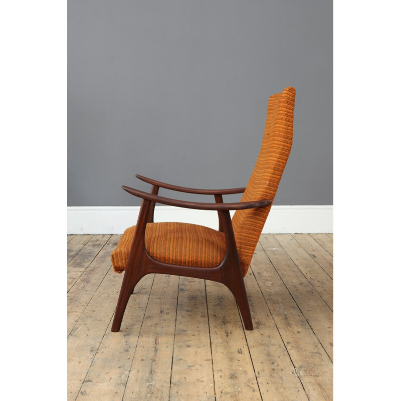 Fauteuil scandinave vintage en teck et tissu - 1960