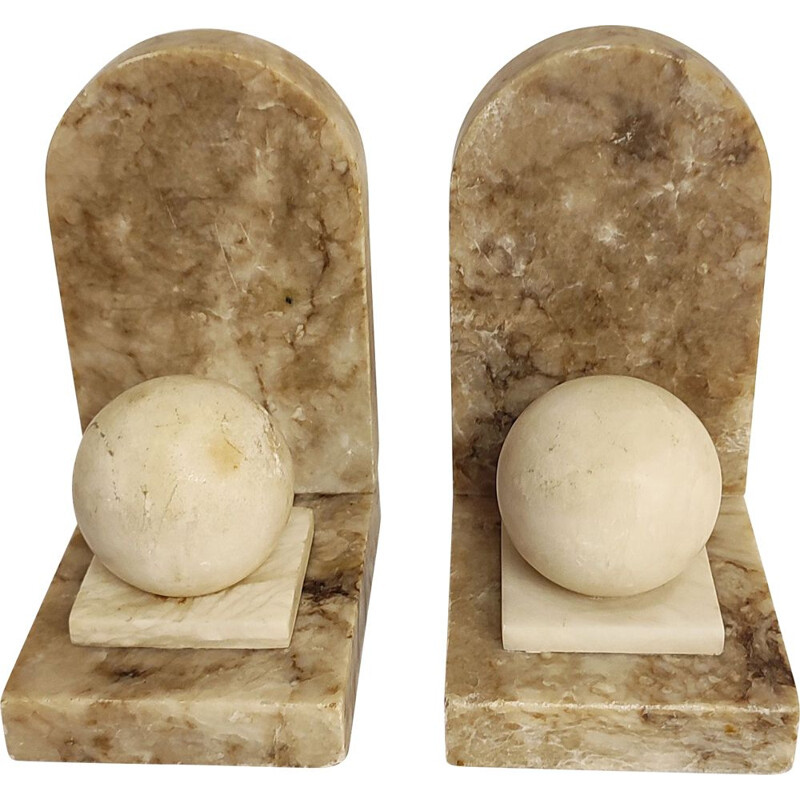 Pair of vintage brown veined marble bookends, Spain 1970s