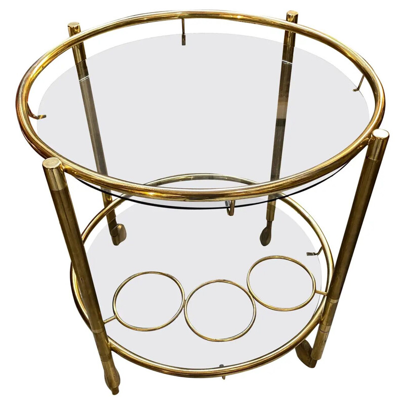 Vintage brass and smoked glass bar cart, 1970