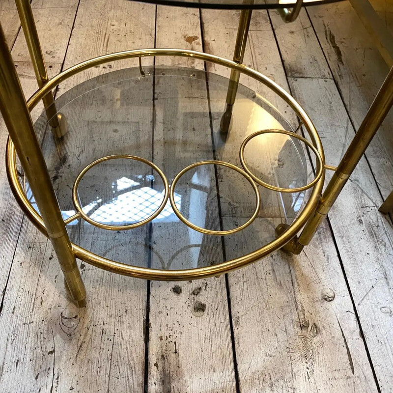 Vintage brass and smoked glass bar cart, 1970