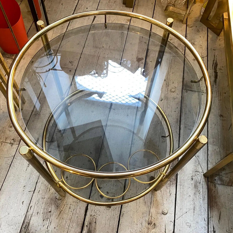 Vintage brass and smoked glass bar cart, 1970