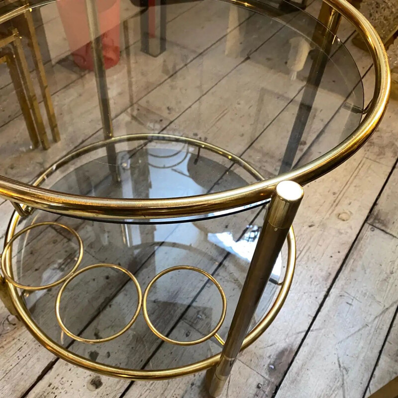 Vintage brass and smoked glass bar cart, 1970