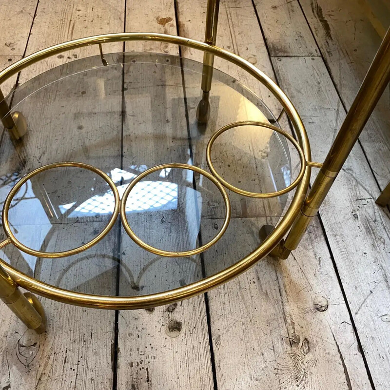 Vintage brass and smoked glass bar cart, 1970