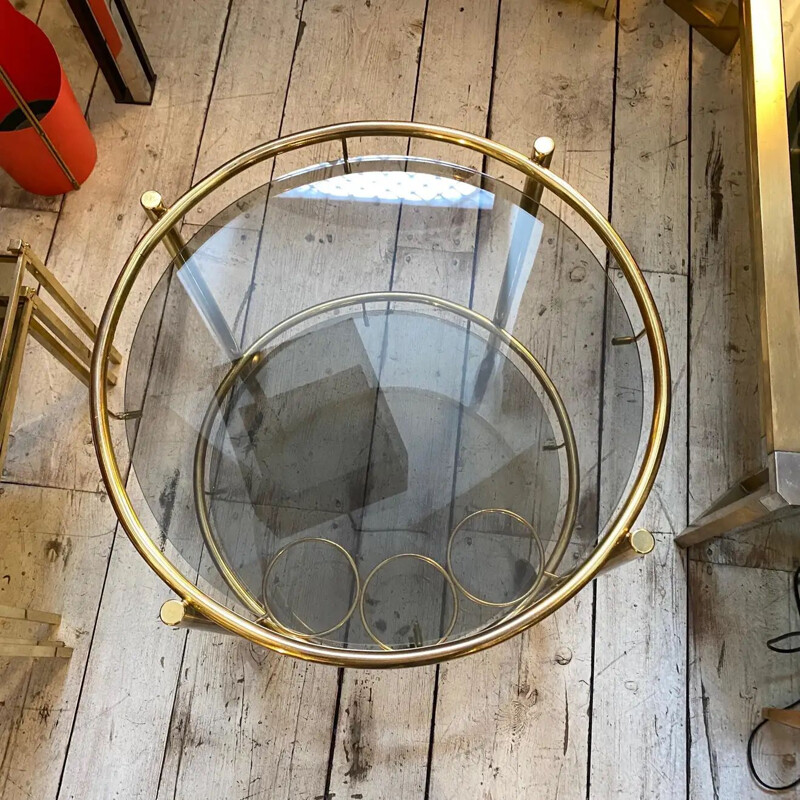 Vintage brass and smoked glass bar cart, 1970