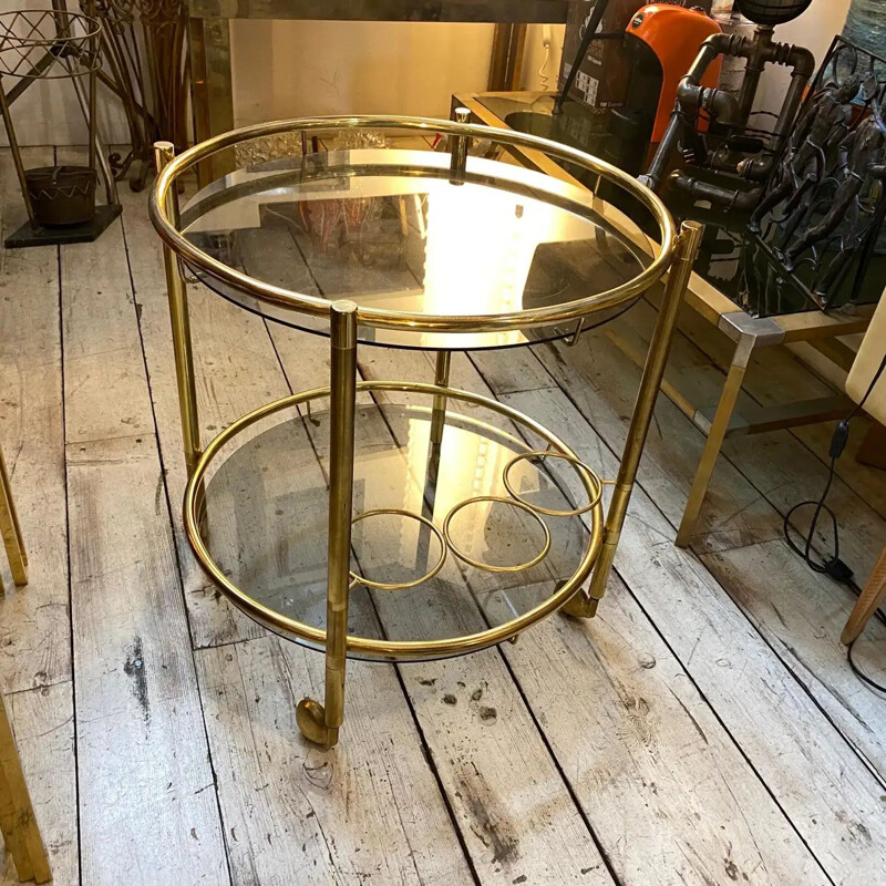 Vintage brass and smoked glass bar cart, 1970