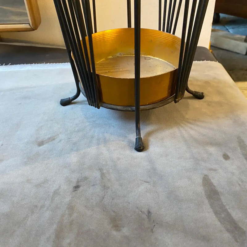 Mid century Sputnik iron and brass umbrella stand, Italy 1960s