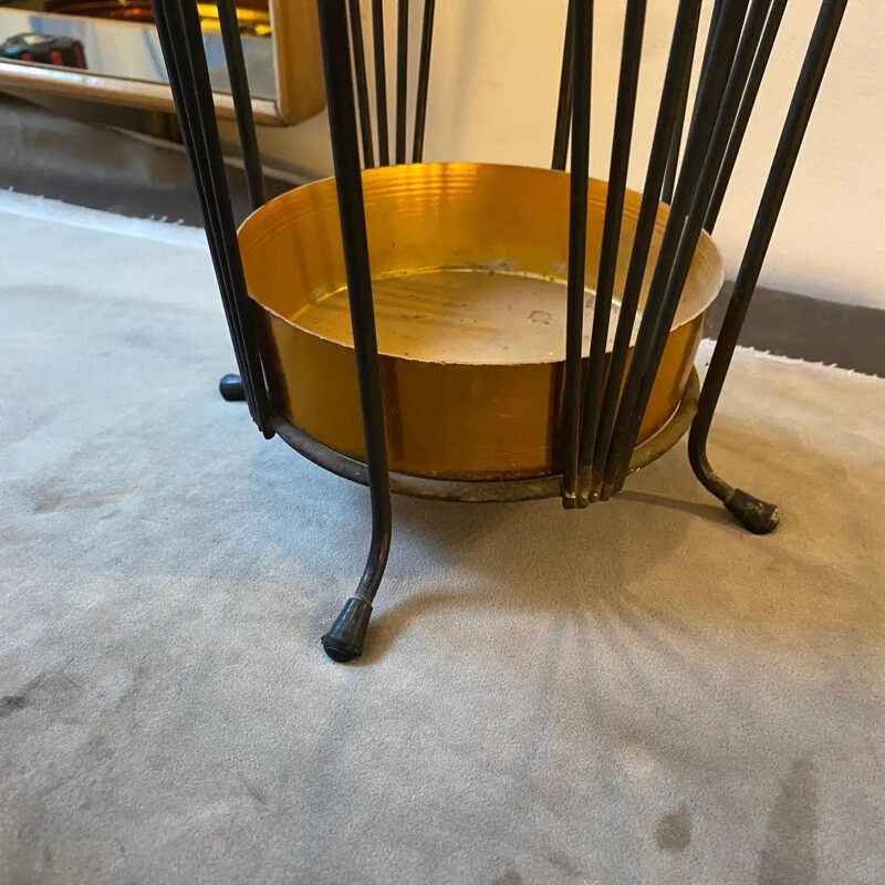 Mid century Sputnik iron and brass umbrella stand, Italy 1960s