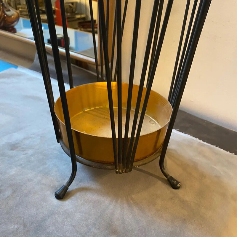 Mid century Sputnik iron and brass umbrella stand, Italy 1960s