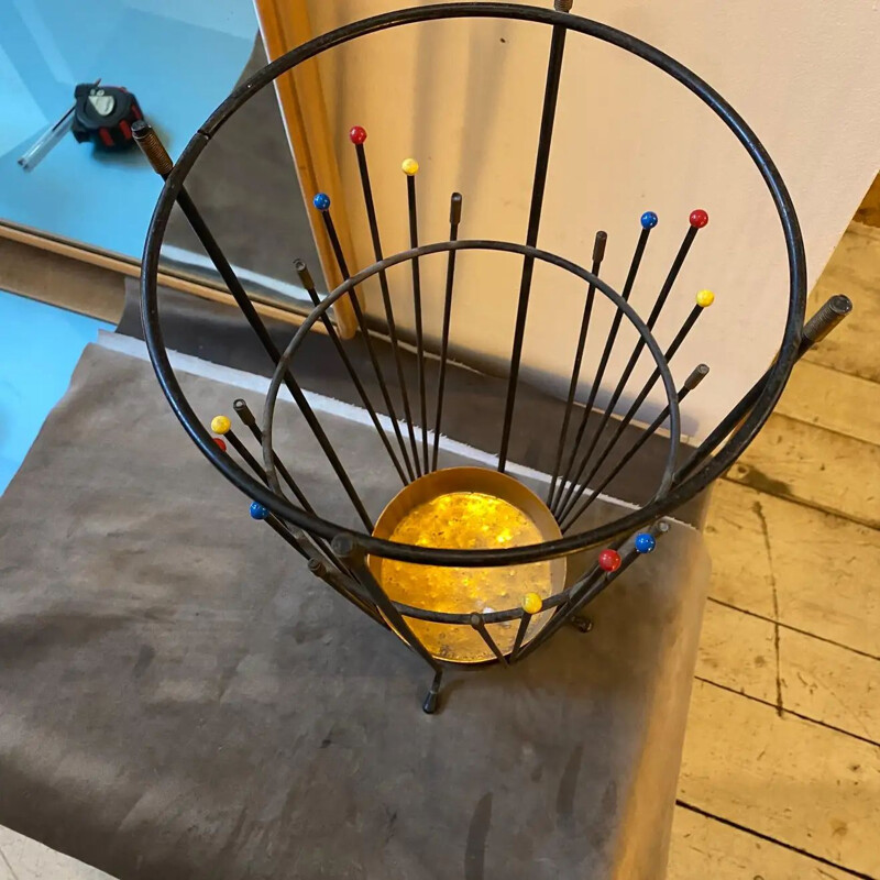 Mid century Sputnik iron and brass umbrella stand, Italy 1960s