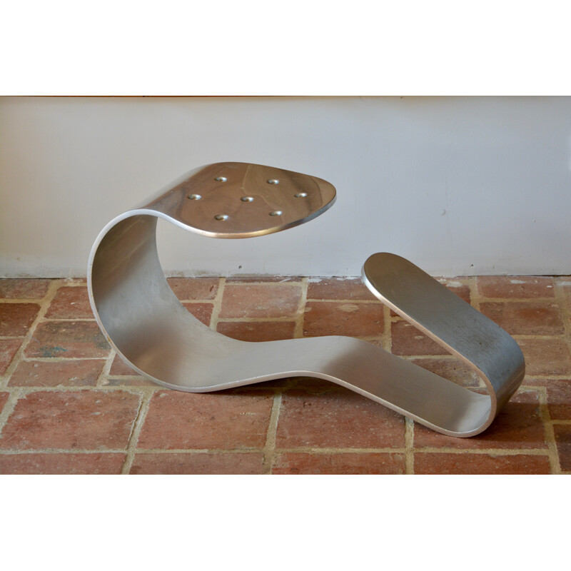 Mid-century stool in aluminum, Roger TALLON - 1970s