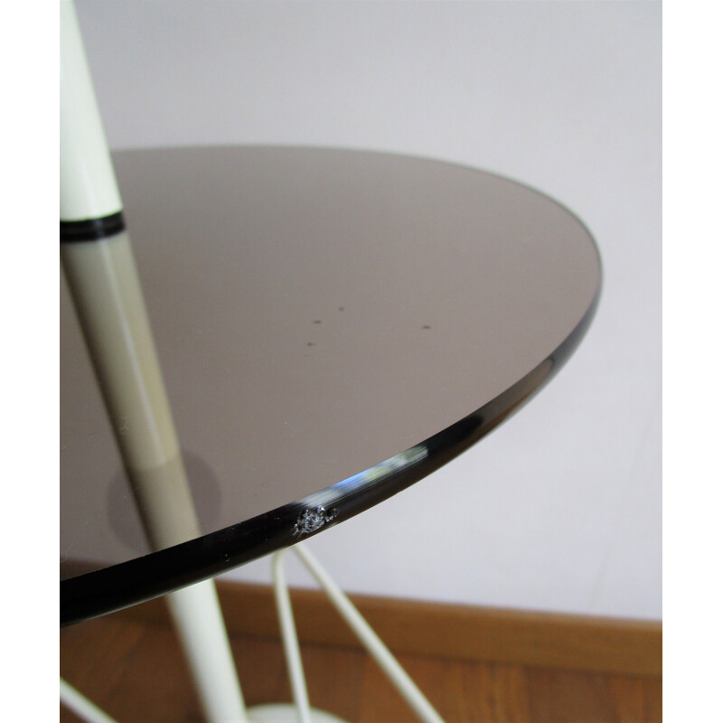 Vintage smoked glass and white lacquered metal side table, 1980s