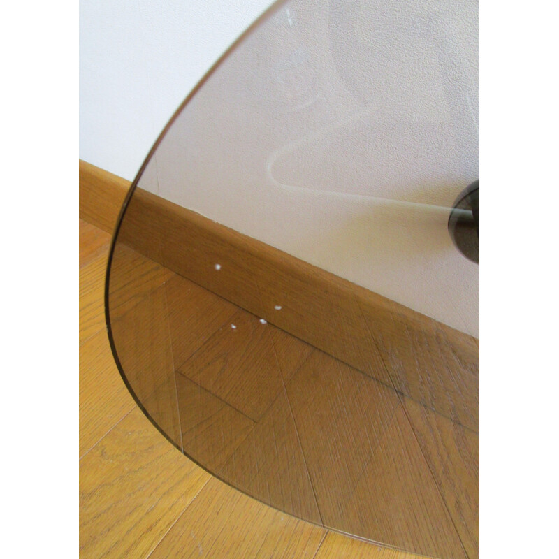 Vintage smoked glass and white lacquered metal side table, 1980s