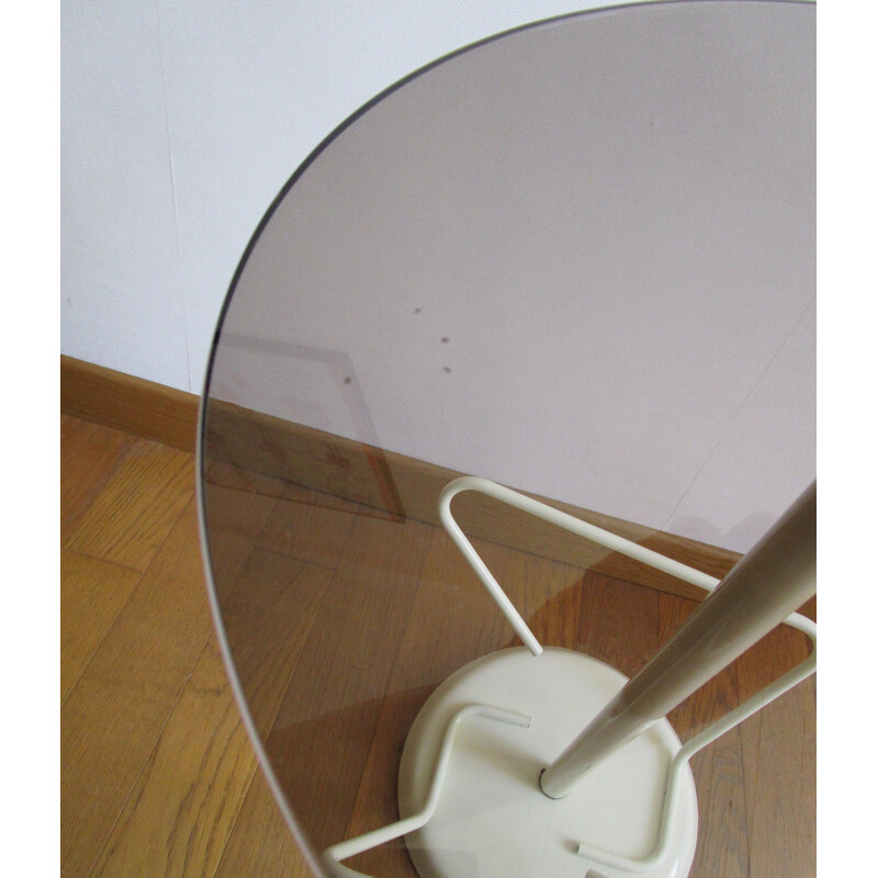 Vintage smoked glass and white lacquered metal side table, 1980s