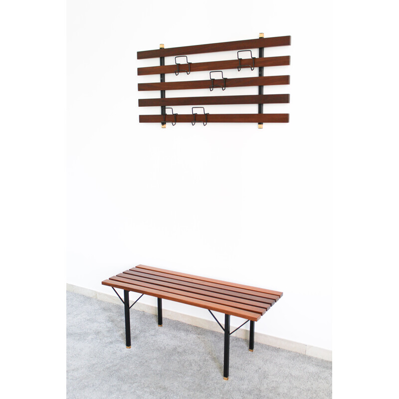 Vintage rosewood bench with rack, Italy 1970s