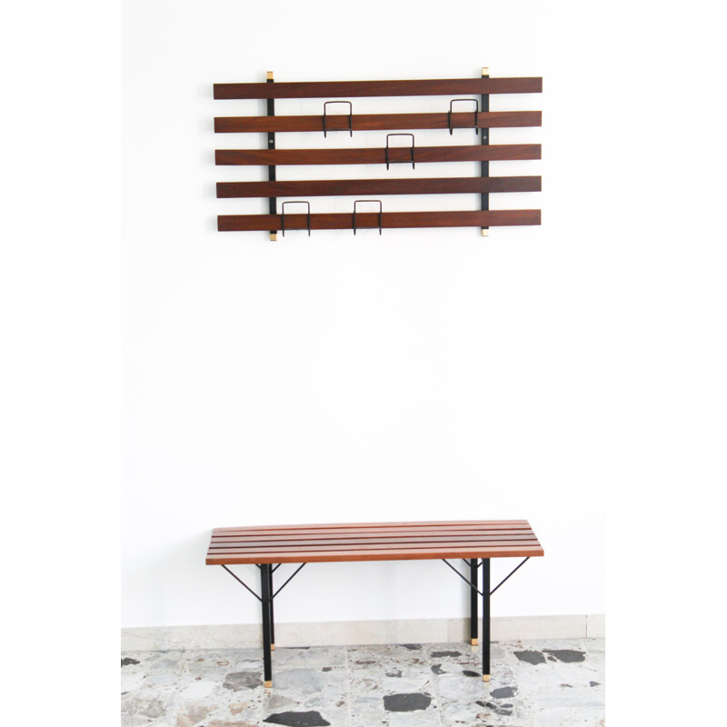 Vintage rosewood bench with rack, Italy 1970s