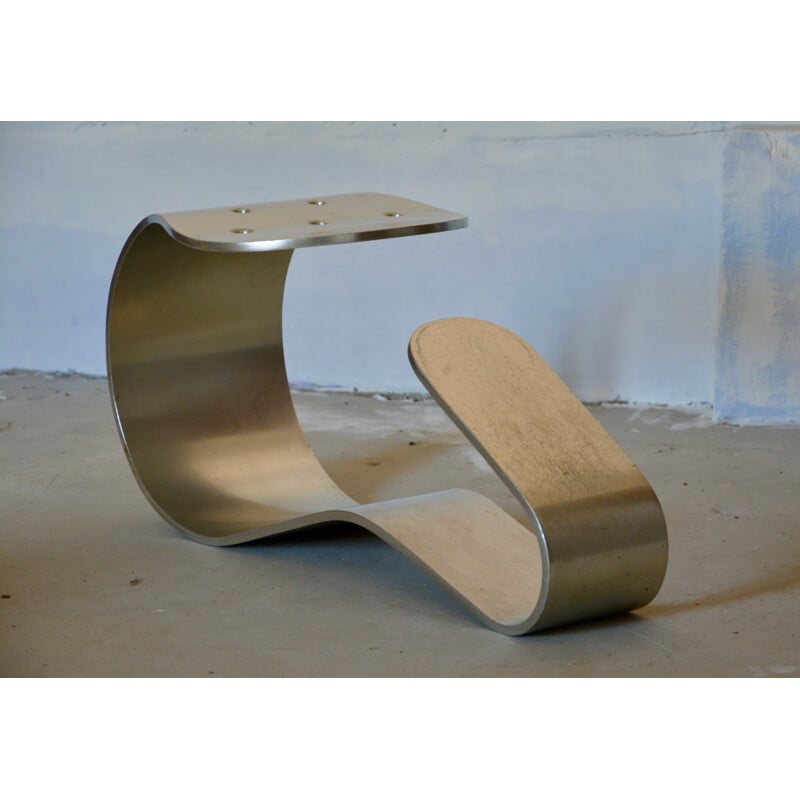 Mid-century stool in aluminum, Roger TALLON - 1970s