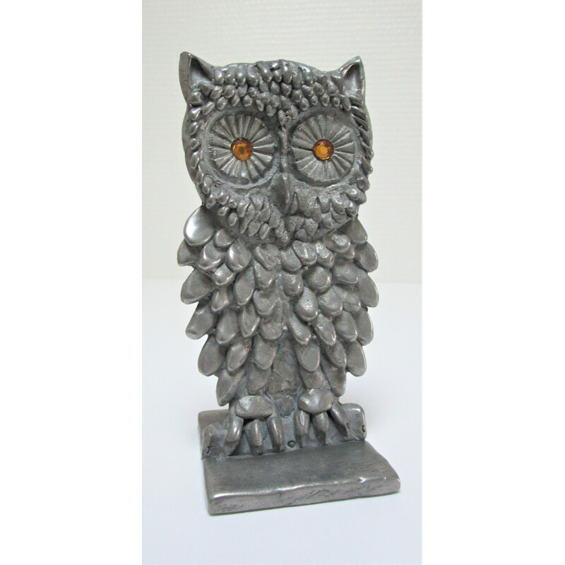 Vintage metal owl paperweight, 1970s