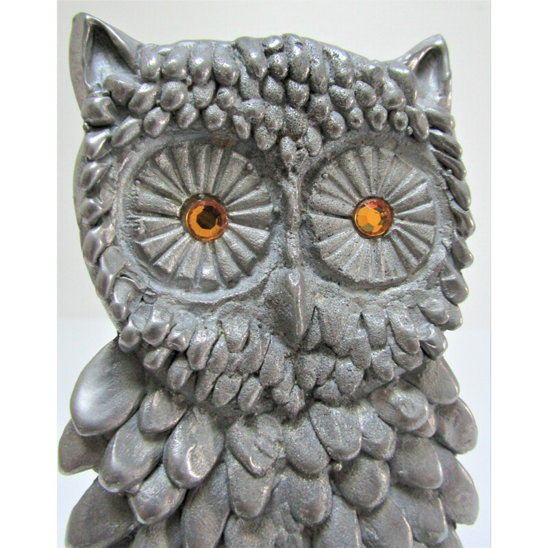 Vintage metal owl paperweight, 1970s